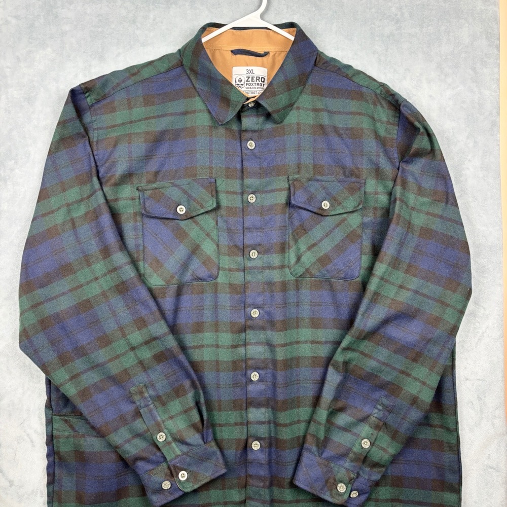 Zero Foxtrot Mens 3XL Green Blue Plaid Flannel Button Down Shirt Long Sleeve